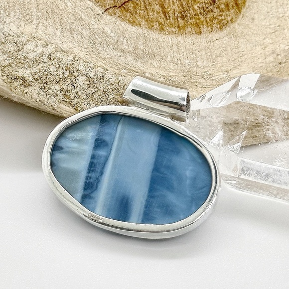 BLUE Owyhee & Rainbow Moonstone Sterling Silver Healing Pendant Necklace - Picture 2 of 4
